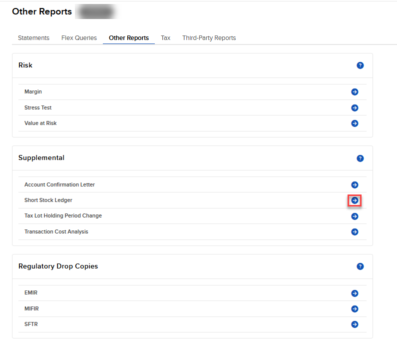 The short stock ledger menu in Portal. 